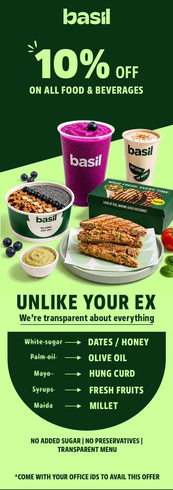 Basil emailer: 10% off — unlike your ex