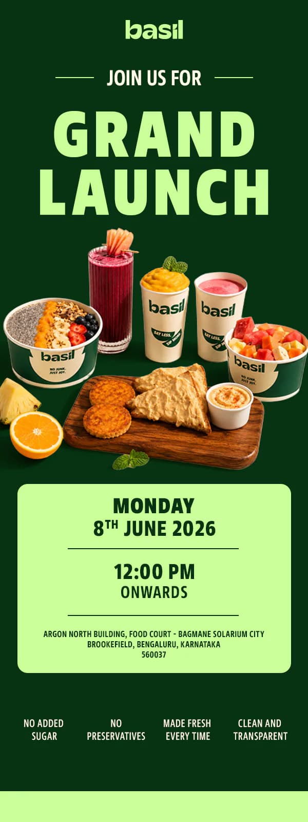 Basil emailer: join us for grand launch