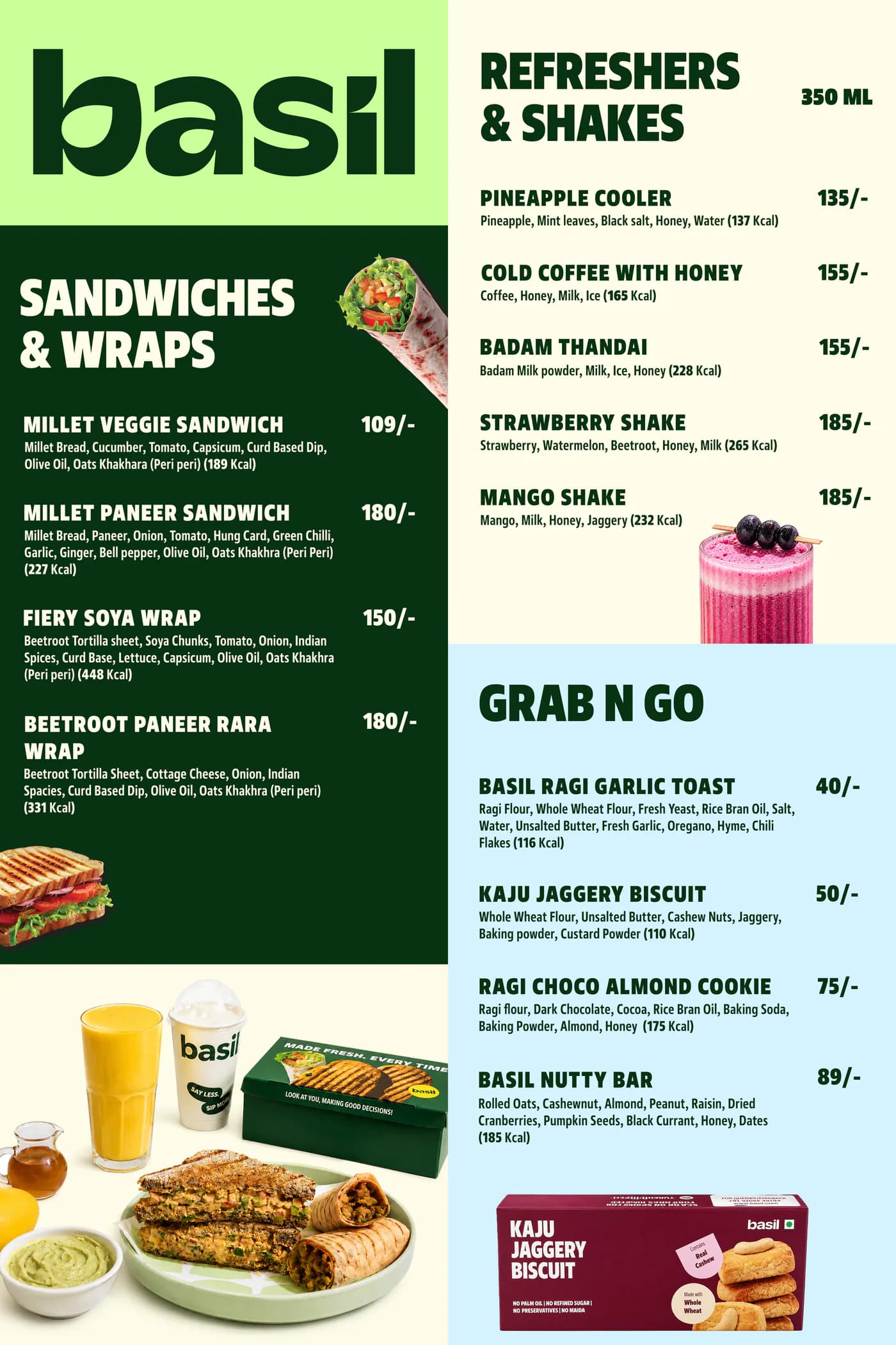 Basil physical menu, 3 × 2 ft