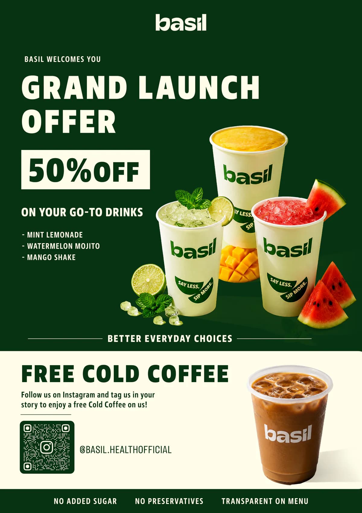 Basil A0 standee: grand launch offer, 50% off