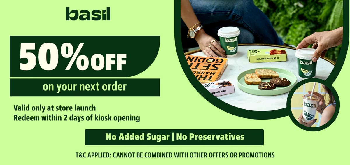Basil 50% off next-order voucher