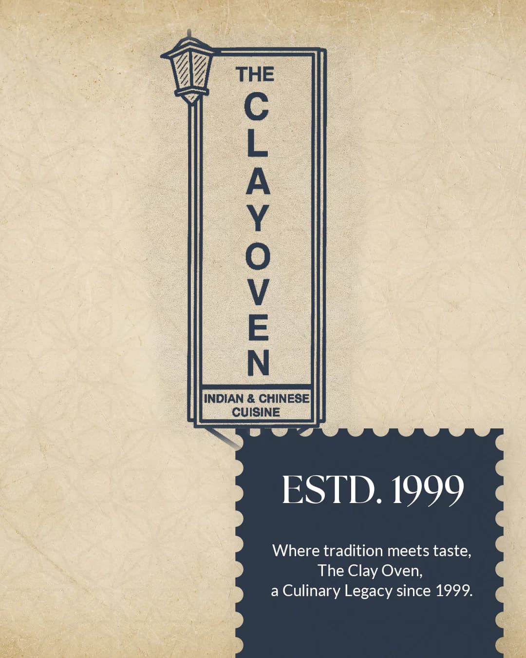 Clayoven identity artwork: vertical logo on cream textured paper with an ESTD. 1999 stamp
