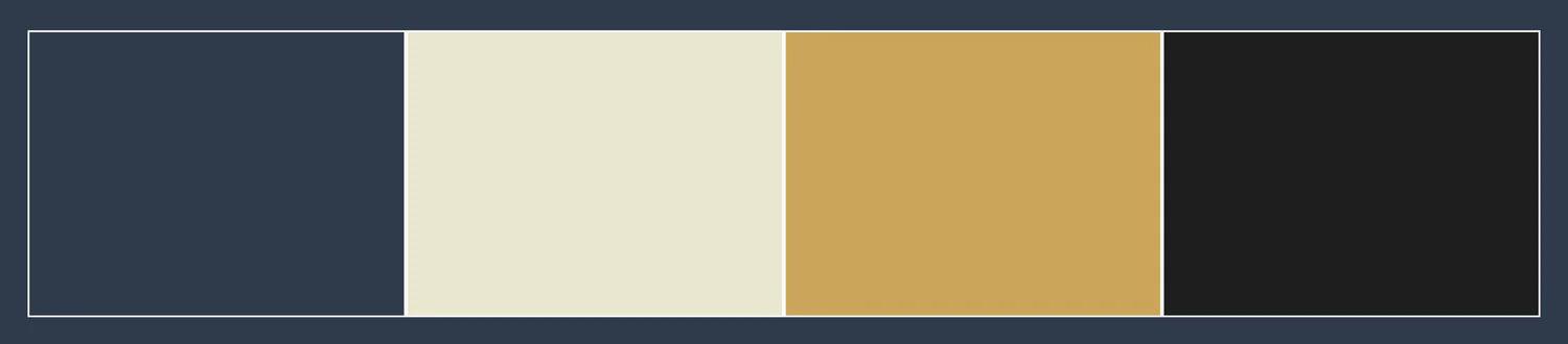 Clayoven colour palette: navy, cream, gold, black