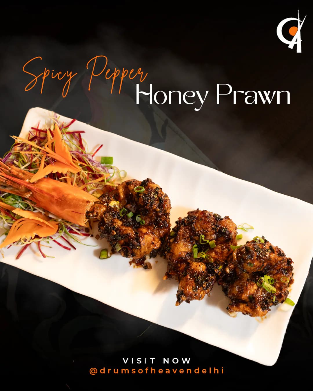 Drums of Heaven: spicy pepper honey prawn