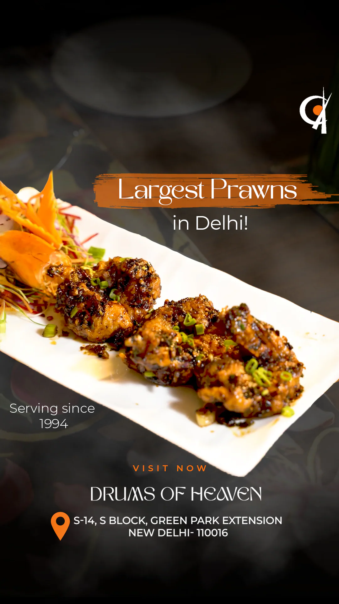 Drums of Heaven: largest prawns in Delhi — serving since 1994