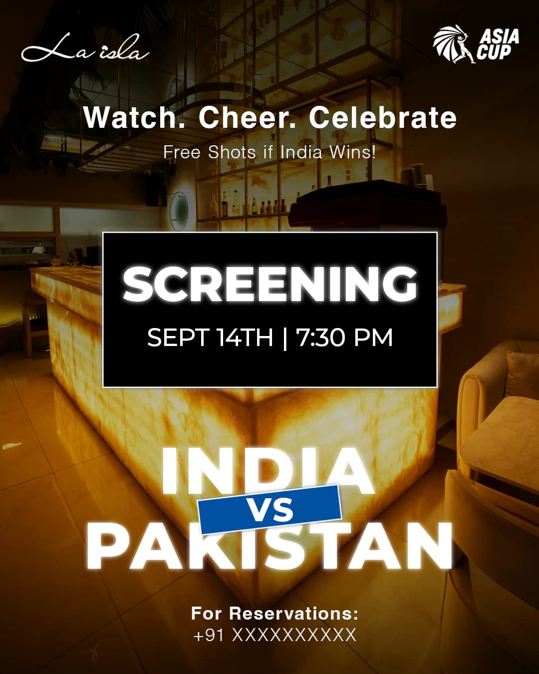 La Isla cricket screening poster: India vs Pakistan