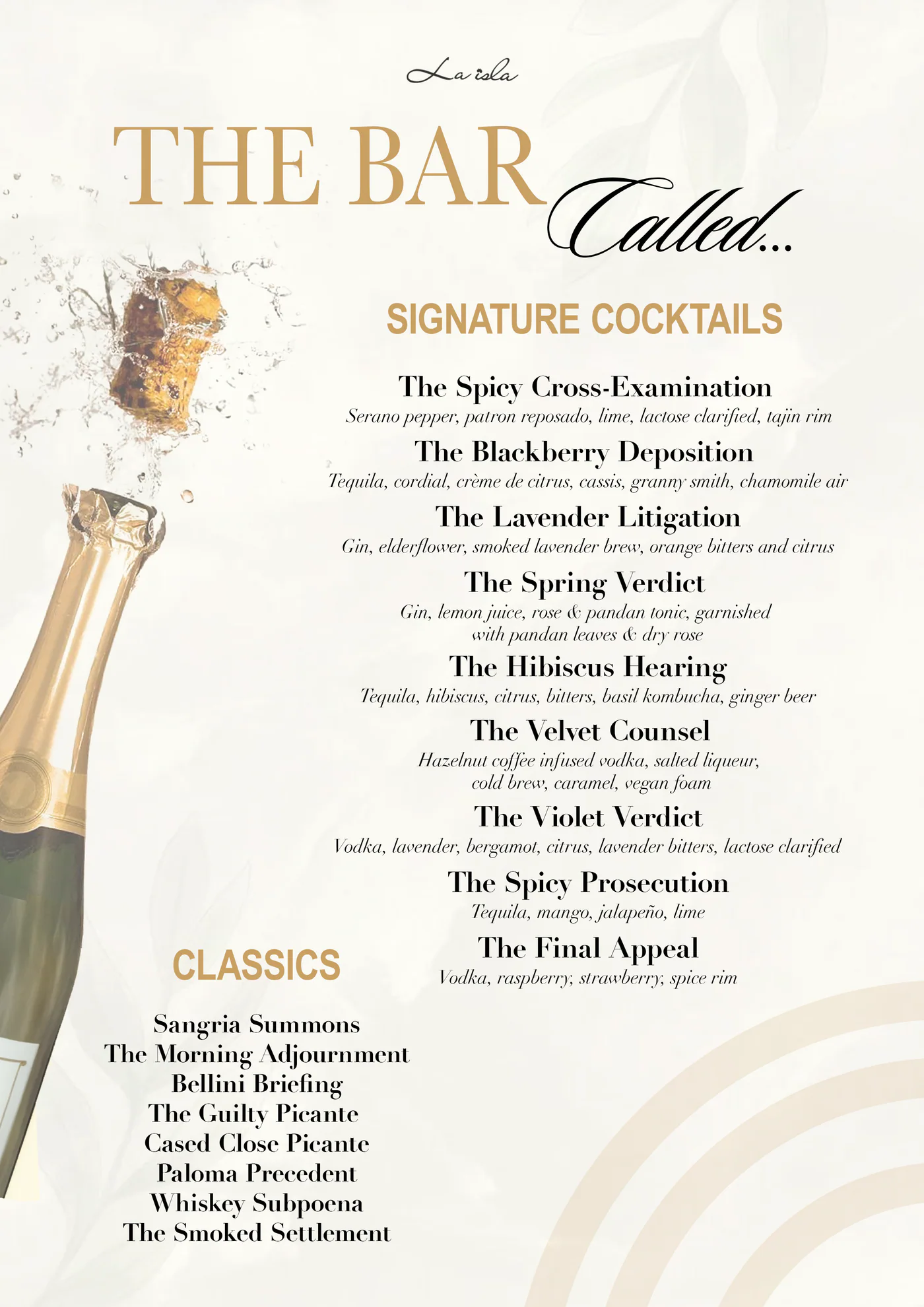 La Isla cocktail menu, “The Bar Called…” signature cocktails