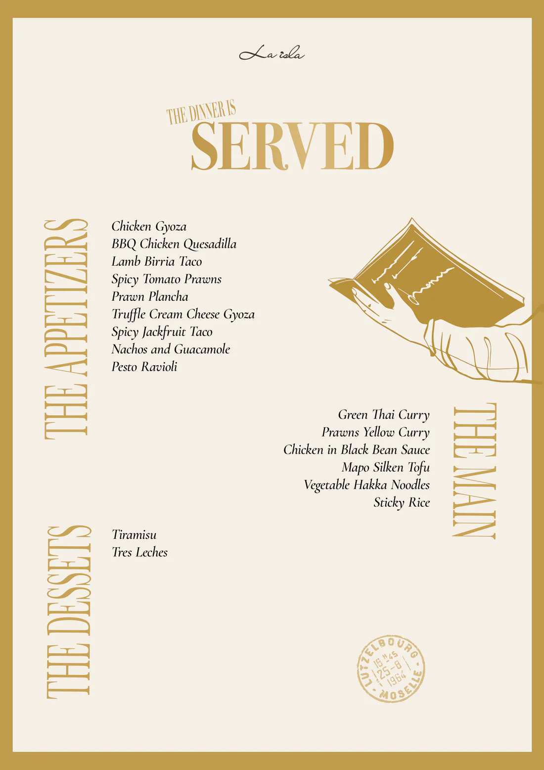 La Isla food menu, “The Diner Is Served”