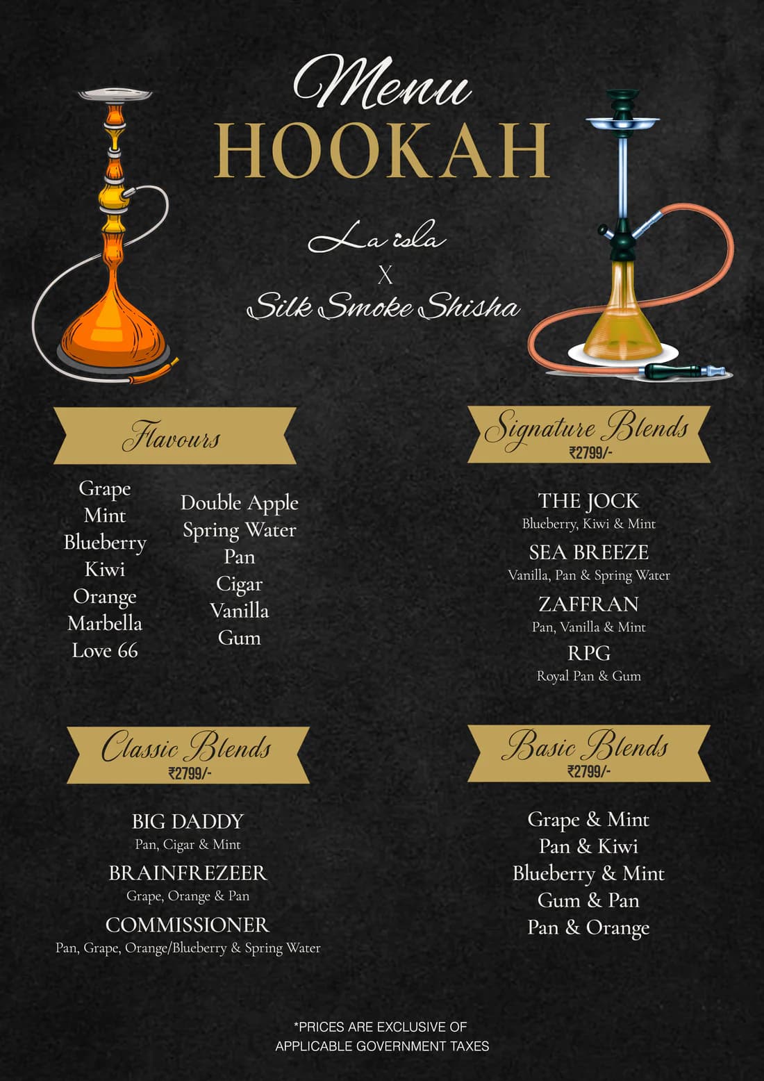 La Isla hookah menu